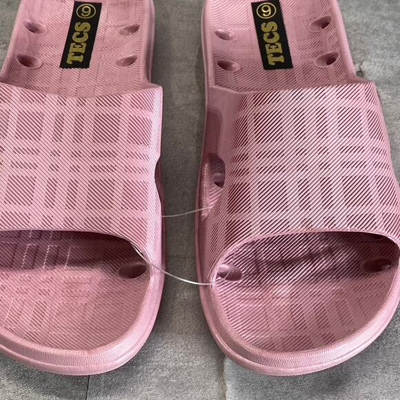 TECS Women's Rose Pink PVC Round-Toe Slide Sandals SZ 7 - Picture 4 of 9